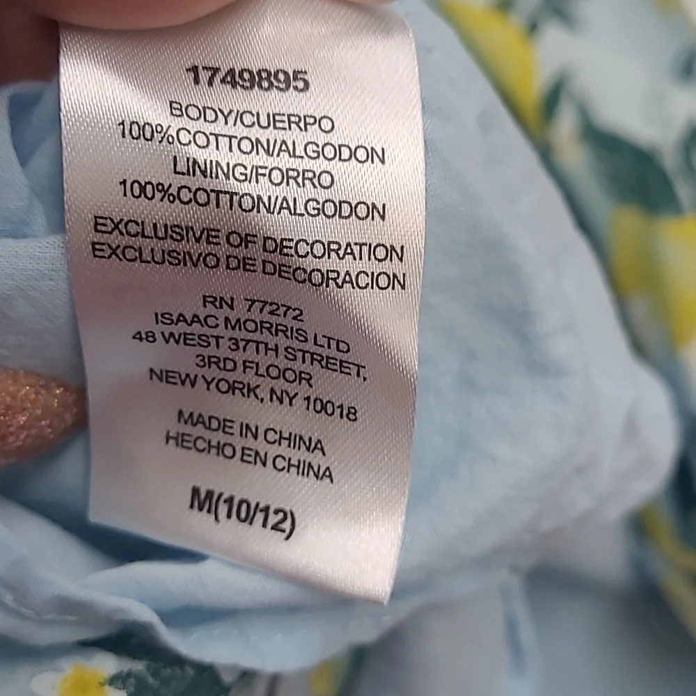 French Connection Blue and Yellow Lemon Patterned Dress Size 10/12